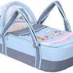Portable Baby Carrycot Lightweight travel Bed Carrycot newborn ( Bear on Train Light Blue color ) - Sizes: 0-12 M - Mix and Max