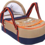 Portable Baby Carrycot Lightweight travel Bed Carrycot newborn ( Bear on Train Orange Blue color ) - Sizes: 0-12 M - Mix and Max