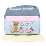 Mix and Max Baby Changing Diaper Large Shoulder bag with embroidery ( Bear on Train Light Blue ) - Image 2