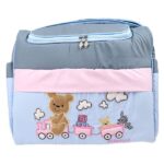 Mix and Max Baby Changing Diaper Large Shoulder bag with embroidery ( Bear on Train Light Blue ) - Image 4