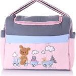Mix and Max Baby Changing Diaper Large Shoulder bag with embroidery ( Bear on Train Pink )
