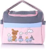 Mix and Max Baby Changing Diaper Large Shoulder bag with embroidery ( Bear on Train Pink )