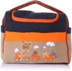 Mix and Max Baby Changing Diaper Large Shoulder bag with embroidery ( Bear on Train Navy Blue Orange ) - Image 2