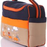 Mix and Max Baby Changing Diaper Large Shoulder bag with embroidery ( Bear on Train Navy Blue Orange )