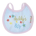⁦Multi-colors Bib with embroidery with diaper back Small size 16*19cm (2 Pieces) - Mix and Max - Colors: Fuchsia, Grey, and Light Blue - Sizes: 0-18⁩ - الصورة ⁦3⁩