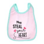 Multi-colors Printed Bib with diaper back Average size 27*19cm (2 Pieces) Girl g - Mix and Max - Colors: Fuchsia, Grey, and Light Blue - Sizes: 0-18 - Image 4