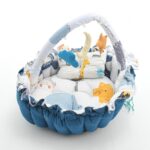 ⁦Baby Nest with Soft Toys and Mosquito Net – Comfortable Infant Sleeping Bed blue white color Mix and Max⁩ - الصورة ⁦11⁩