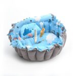 Baby Nest with Soft Toys and Mosquito Net – Comfortable Infant Sleeping Bed Light blue color Mix and Max