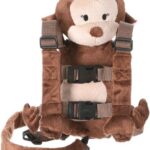 2-in-1 Child Safety Harness deluxe Animal Shape backpack Cotton 100% - Brown Girly Monkey - Mix and Max - Colors: Beige, Fuchsia, and Light Blue - Sizes: 0-24 M