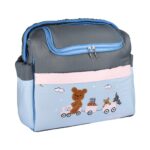Mix and Max Baby Changing Diaper Large Shoulder bag with embroidery ( Bear on Train Light Bluee )