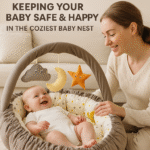 ⁦Baby Nest with Soft Toys and Mosquito Net Comfortable Infant Sleeping Bed Multi color Mix and Max⁩ - الصورة ⁦12⁩