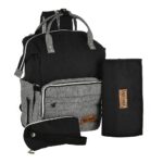 Premium Elegant Mum Large Diaper Backpack bag waterproof multifunction SET 4 in 1 - Mix and Max - Grey and Black